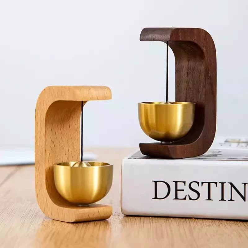 Black Walnut Door Bell Pendant with Magnet, Brass, Housewarming Gift