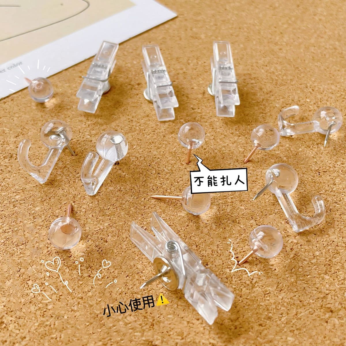 Transparent Push Pins, Invisible Hooks, Clips, Round Multi-Function Staples for Cork Boards and Felt Boards