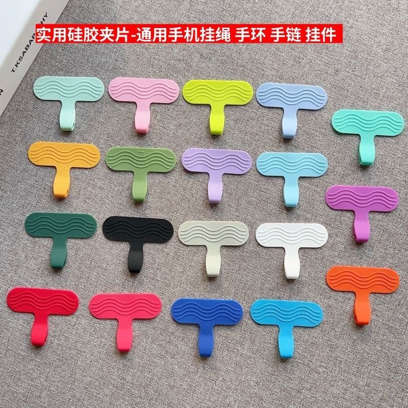 Durable soft silicone anti-loss clip, back sticker, fixing pad, phone lanyard connector, doesn't block charging