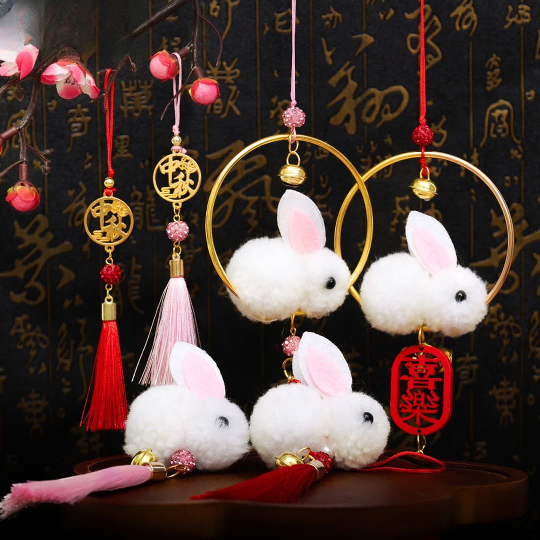 Mid-Autumn Festival handmade rabbit ornament keychain, vintage-style bag charm, premium gift