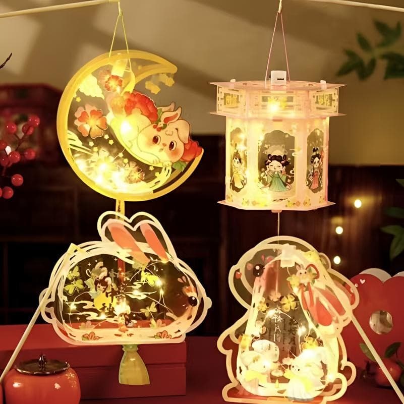 Mid-Autumn Festival DIY Lantern Craft Kit for Kids, Vintage Rabbit Moon Lantern, Handheld Rabbit Lantern
