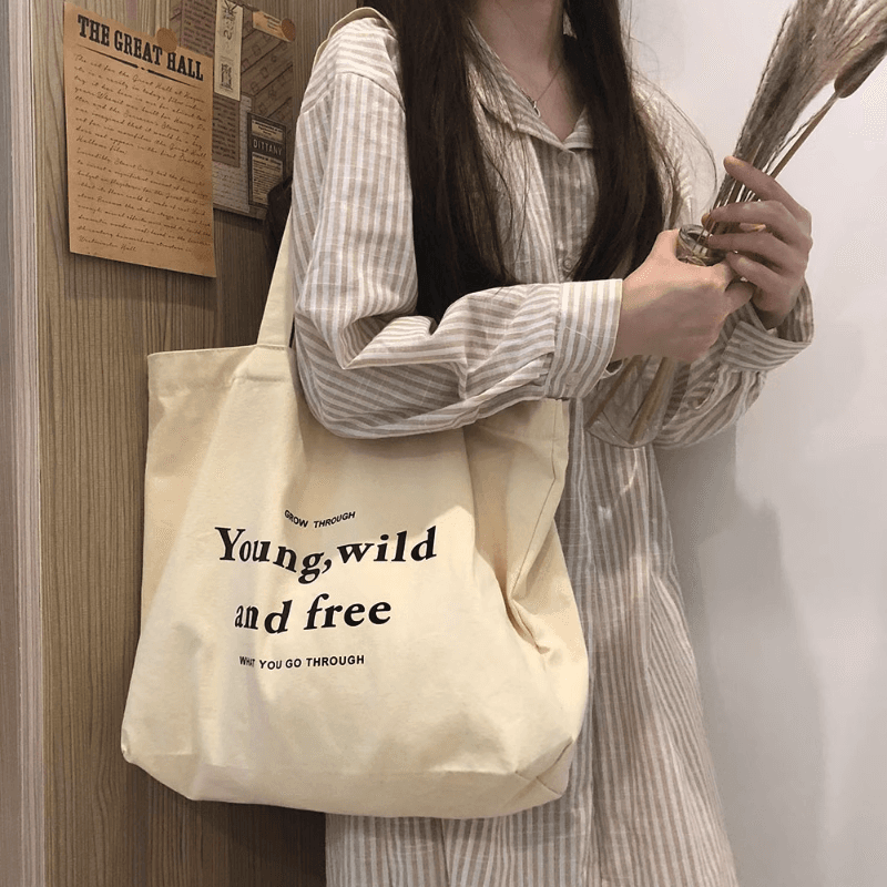 Japanese casual tote bag, Korean style, canvas shoulder bag for work and school