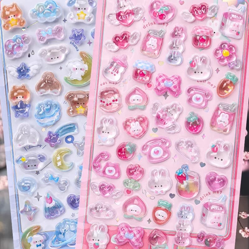 Sticker Girl 3D Embossed Sticker Decorative Phone Decals Cute Gem Crystal