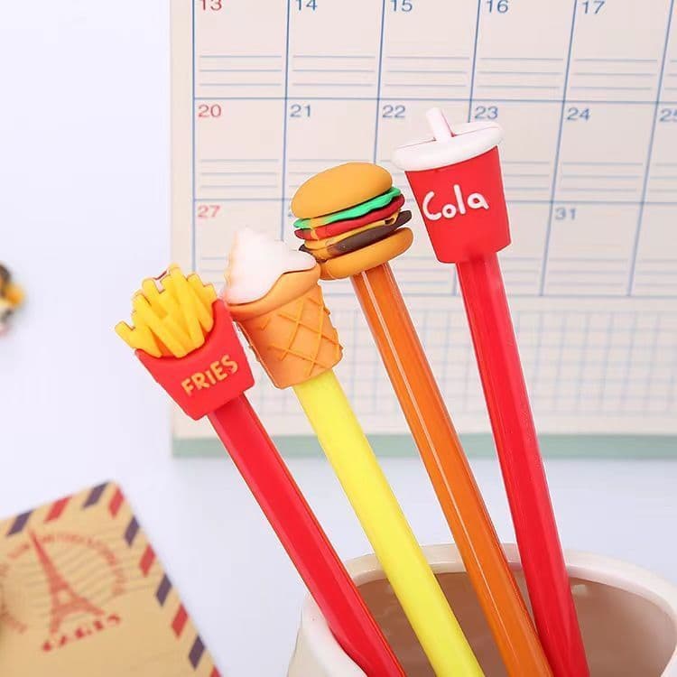 Cute Hamburger Fries Creative Cola Ice Cream Cartoon Stationery Student Black Gel Pen Silicone