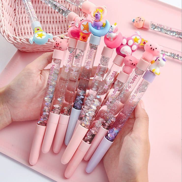 Pink Fairy Girl Liquid Ink Pen, Cute Creative Gel Pen for Students, Black Ink