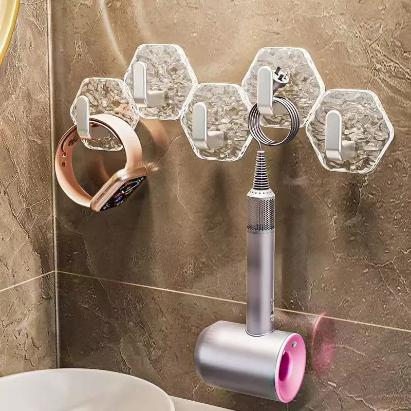 Bathroom Hook, Adhesive, No-Drill, Wall-Mounted, Transparent Acrylic, Household, Value Pack
