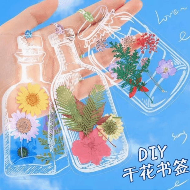 DIY transparent specimen bookmark frame kit with pressed autumn leaves