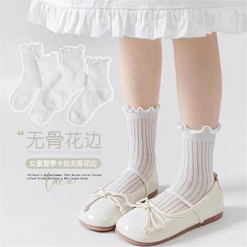 Summer Thin Solid Scalloped Socks Korean Style Sweat-Absorbing Dopamine Colour Ins Trend Breathable Princess Baby Socks