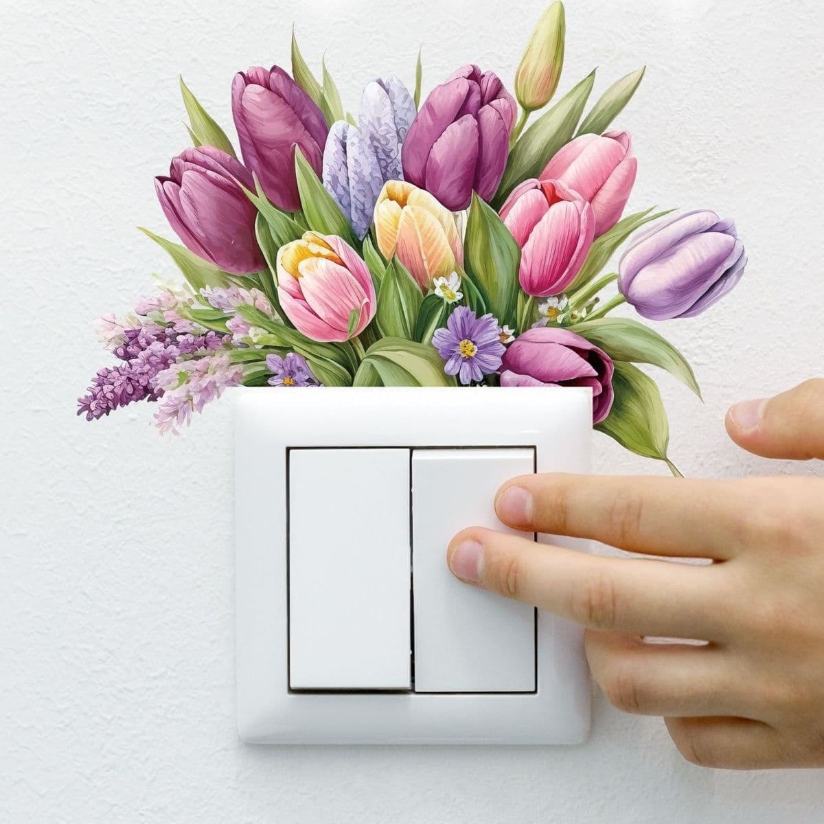 Painted Green Plant Tulip Flower Bedroom Living Room Switch Sticker Home Decorative Wall Sticker Universal Switch Sticker