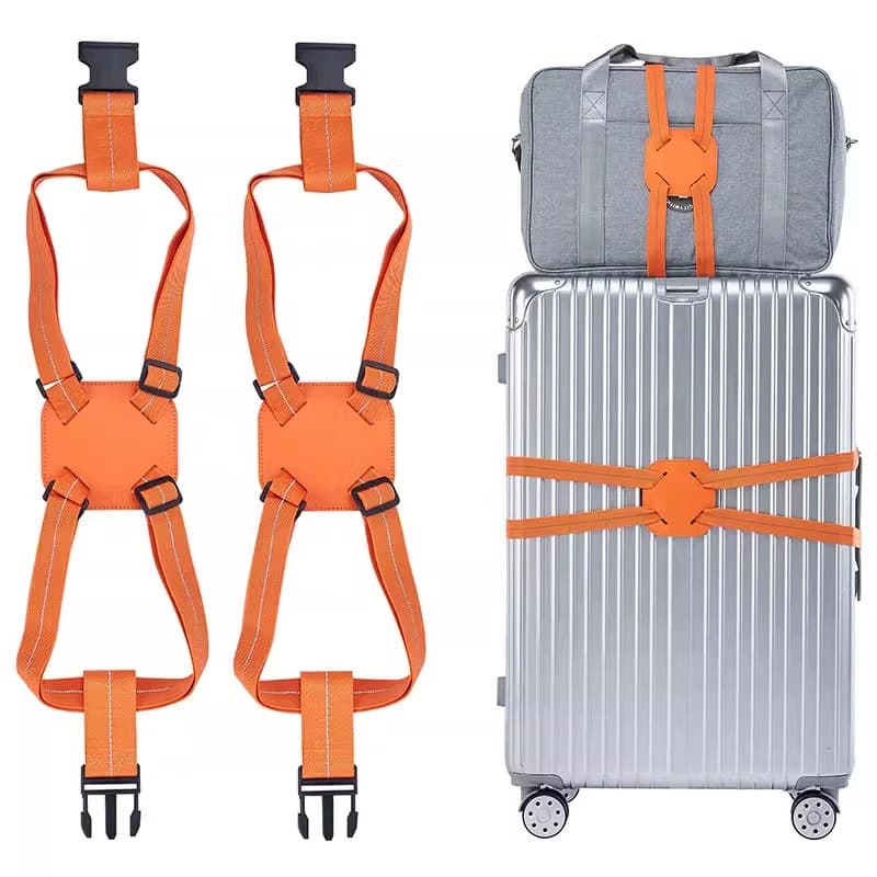 Luggage strap cross tie-down with ID tag, elasticised reinforcement for travel protection