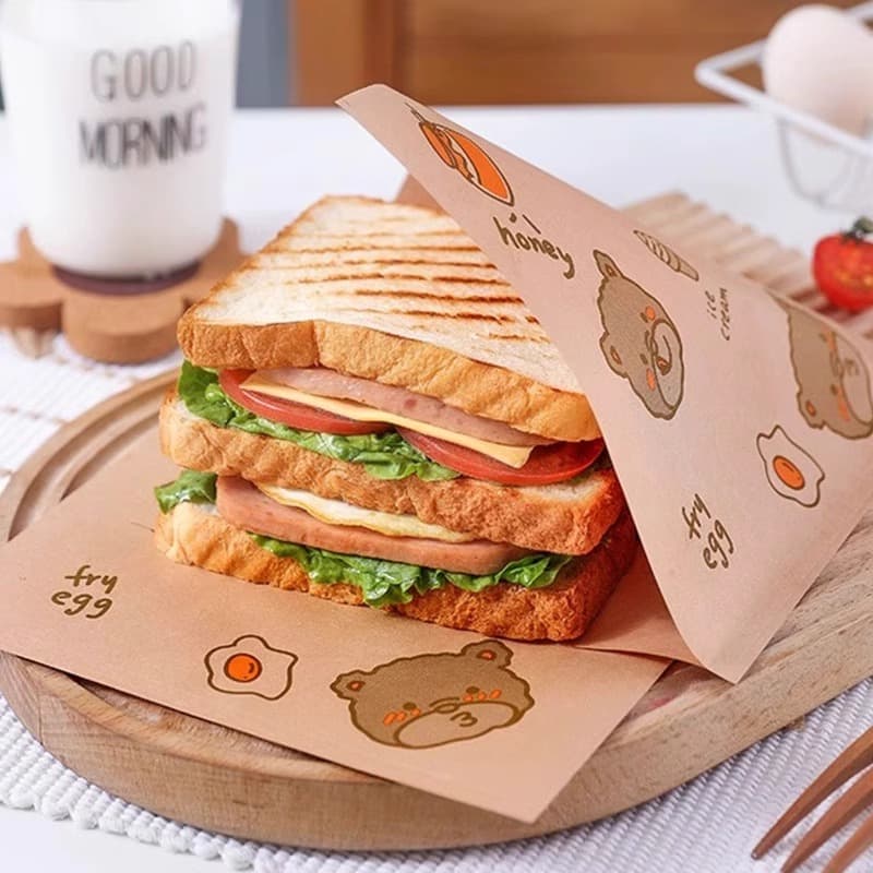 Disposable breakfast sandwich paper bags, greaseproof, triangular burger wrap paper