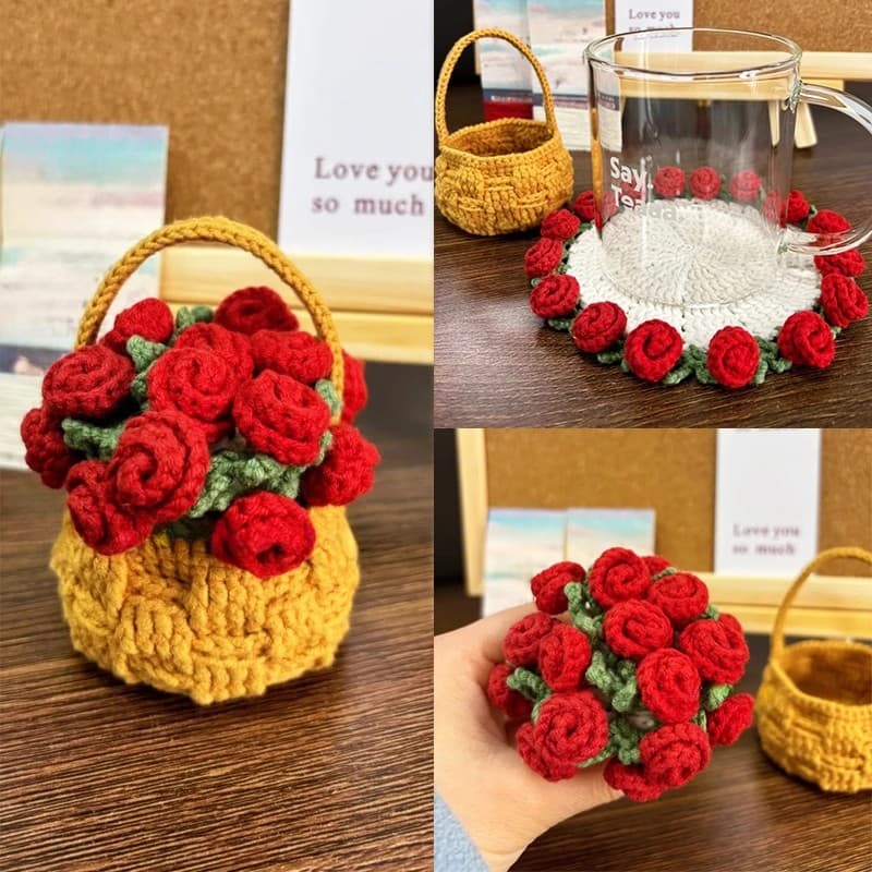 Mini Rose Bouquet Blanket Coaster Crochet DIY Kit