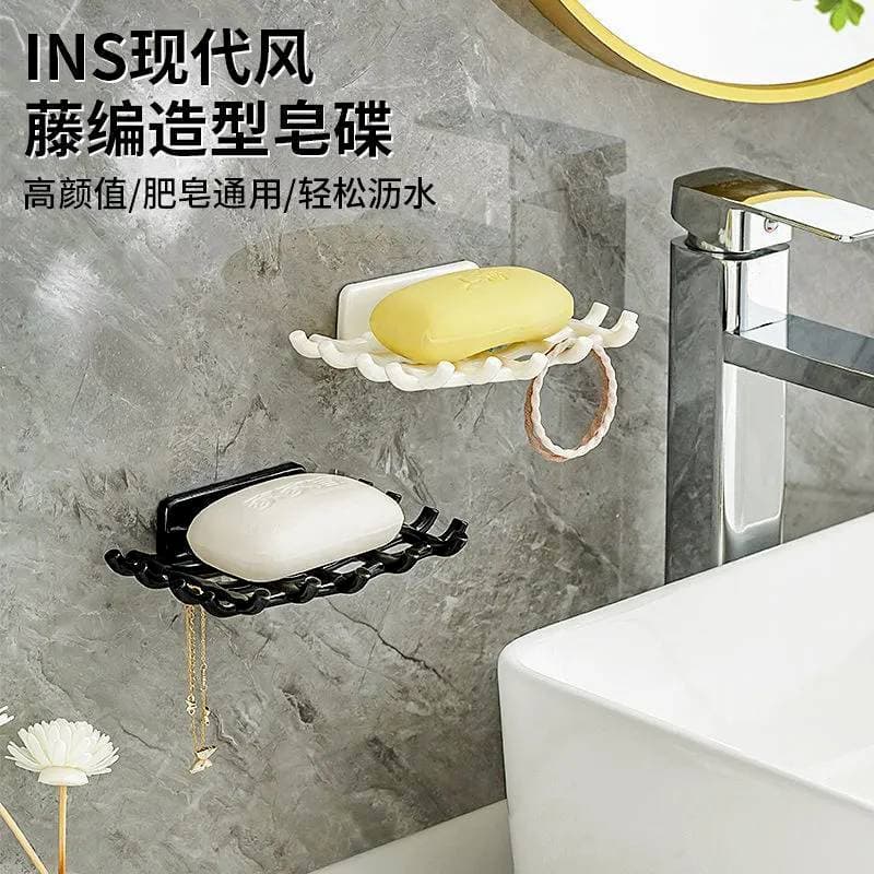 Premium Soap Dish with Drainage, Wall-Mounted, Multi-Functional Bathroom Organiser with Hook