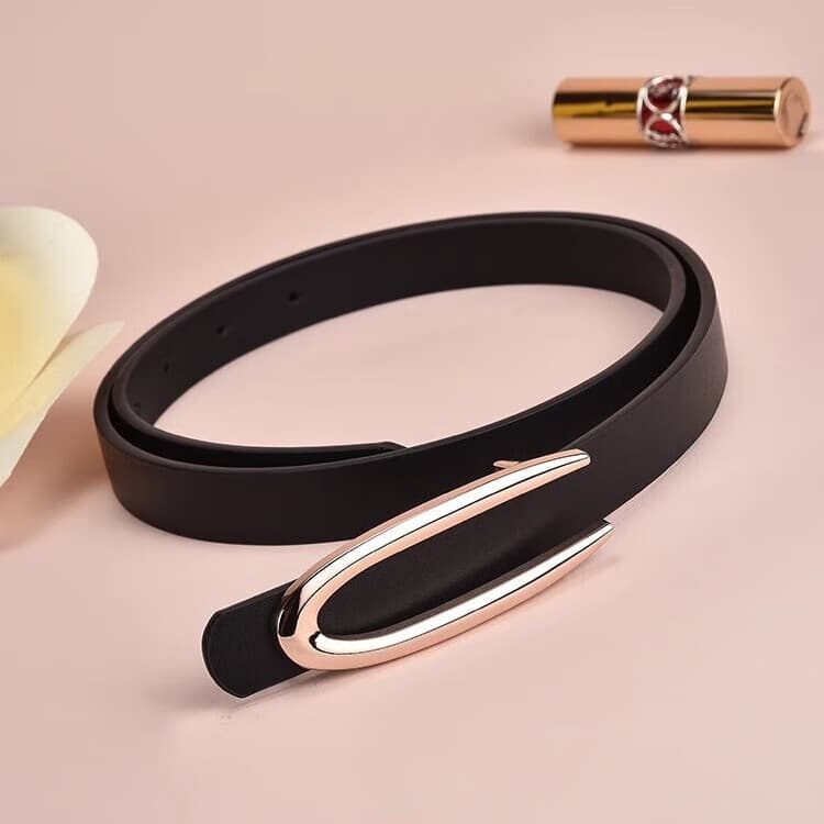 Women's Leather Belt with Decorative Skirt Strap - Narrow Cowhide Belt, New Style