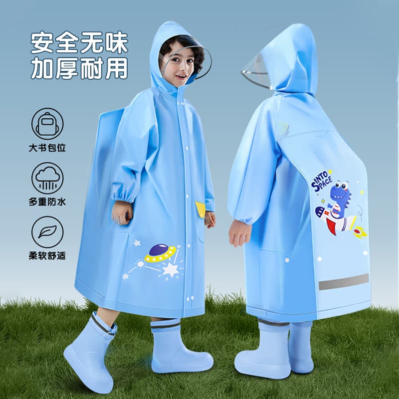 Primary School Raincoat with Backpack Cover, Unisex, Thickened, Odourless