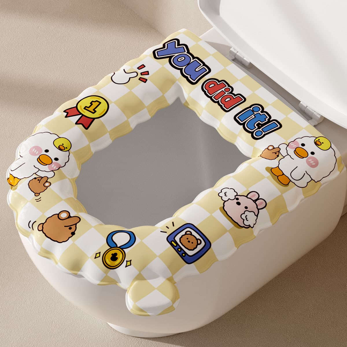 Waterproof cartoon toilet seat cover, reusable, all-season, stain-resistant, thickened disposable toilet seat cover for home