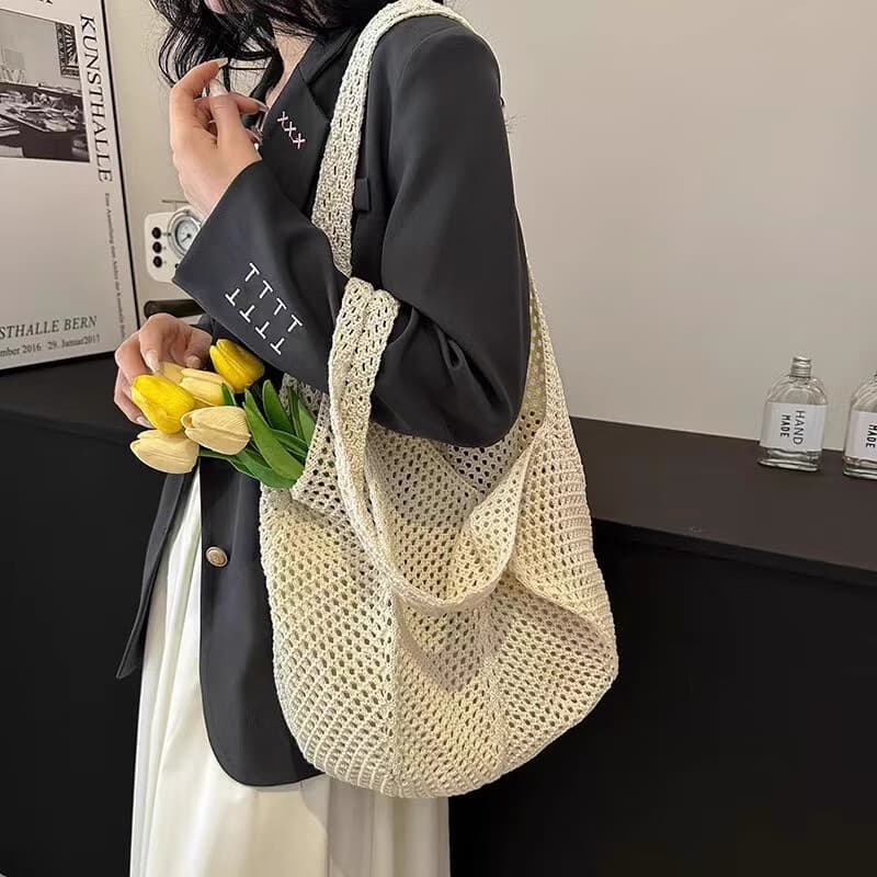 Women's woven handbag, summer style, shoulder bag, mesh tote for beach travel