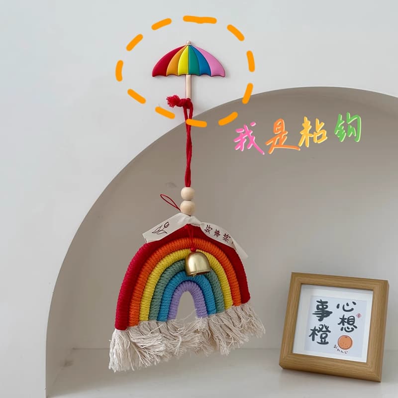 Creative Rainbow Umbrella Balloon Hook, No-Drill Bendable Adhesive Hook, Cartoon Entrance Home Wall Decor