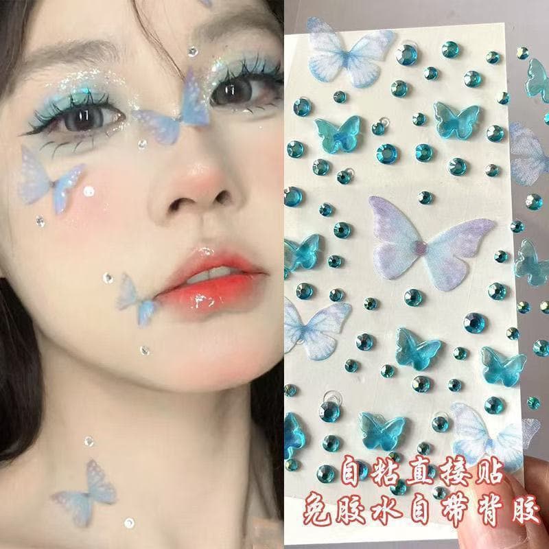 Aurora Butterfly Tulle Self-Adhesive Face Gems for Kids' Stage Makeup