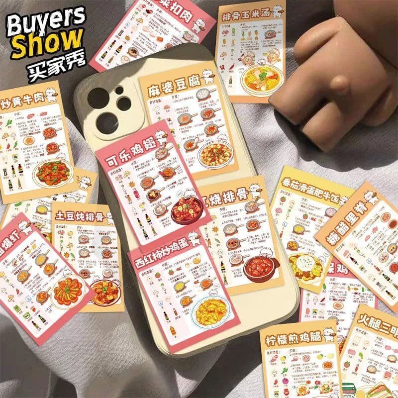 Hand-drawn Recipe Stickers, Ins-style Food Decor, Waterproof for Phone Cases and iPads