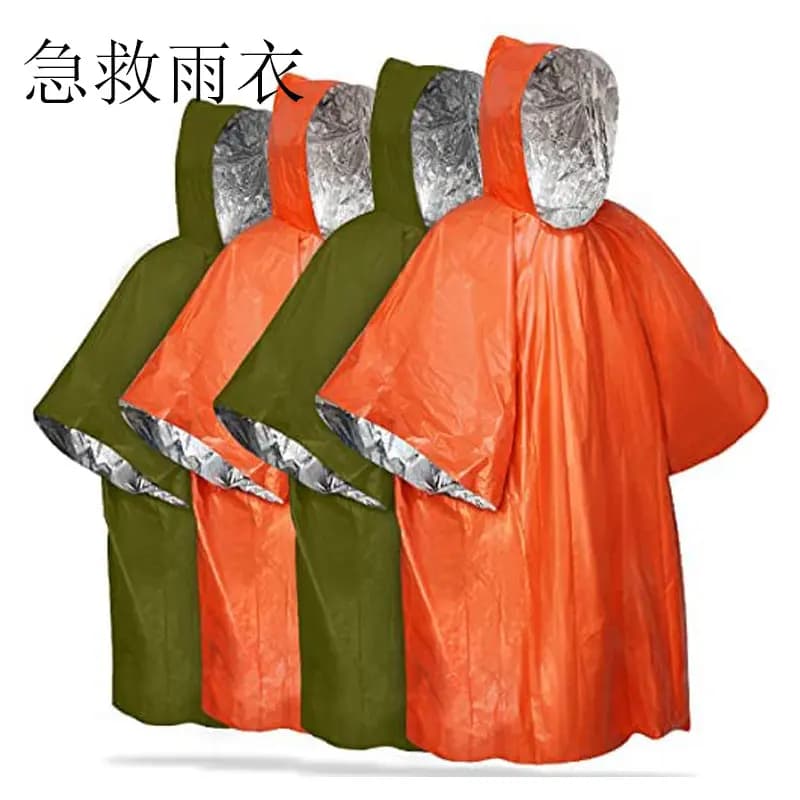 Outdoor emergency rain poncho, survival camping blanket for hypothermia protection, outdoor gear