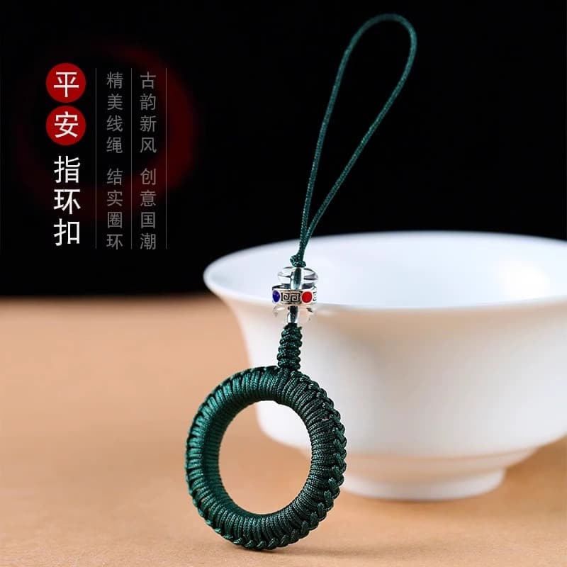 Ping An Finger Ring Buckle Vintage Handwoven Short Mobile Phone Lanyard Strap Finger Ring Buckle Keychain Anti-Loss Mobile Phone Chain