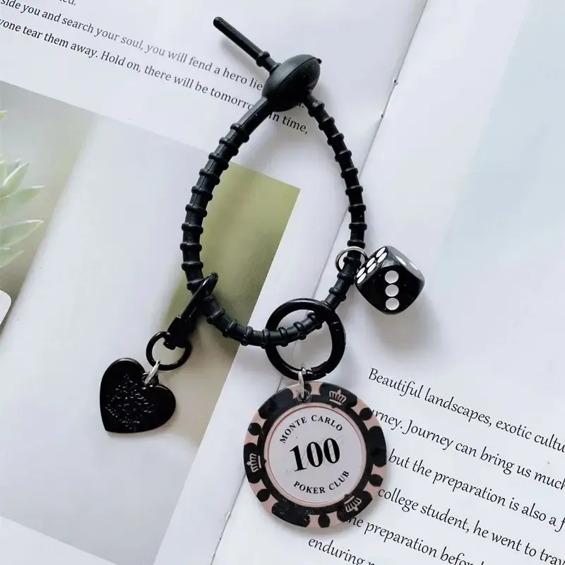 Premium Original Leather Lucky Chip Car Keychain Couple Unisex Bag Charm