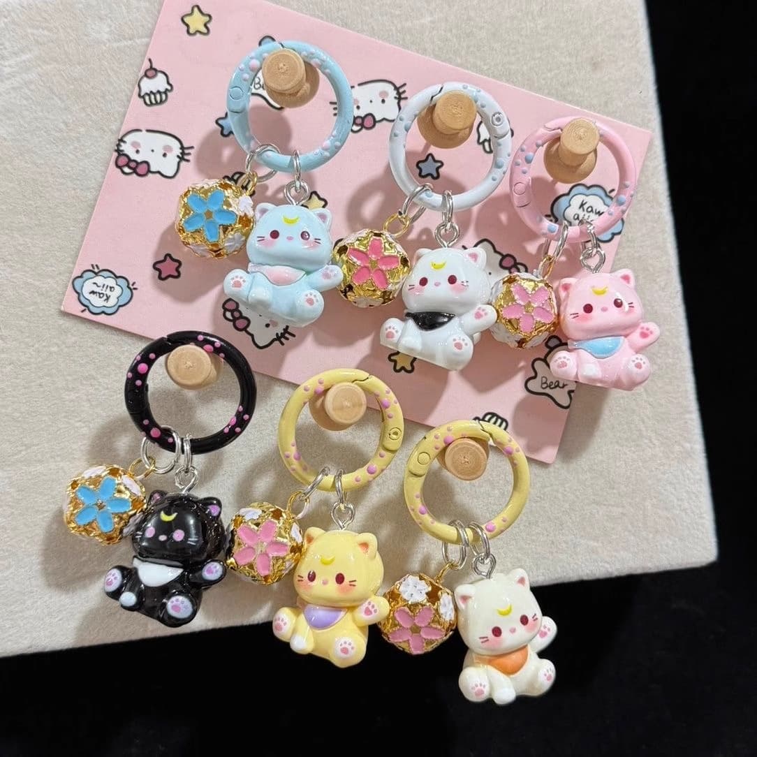 Cartoon Cat Keyring for School Bags, Cute Pendant for Girls, Bag Charm Accessory, Gift for Friends