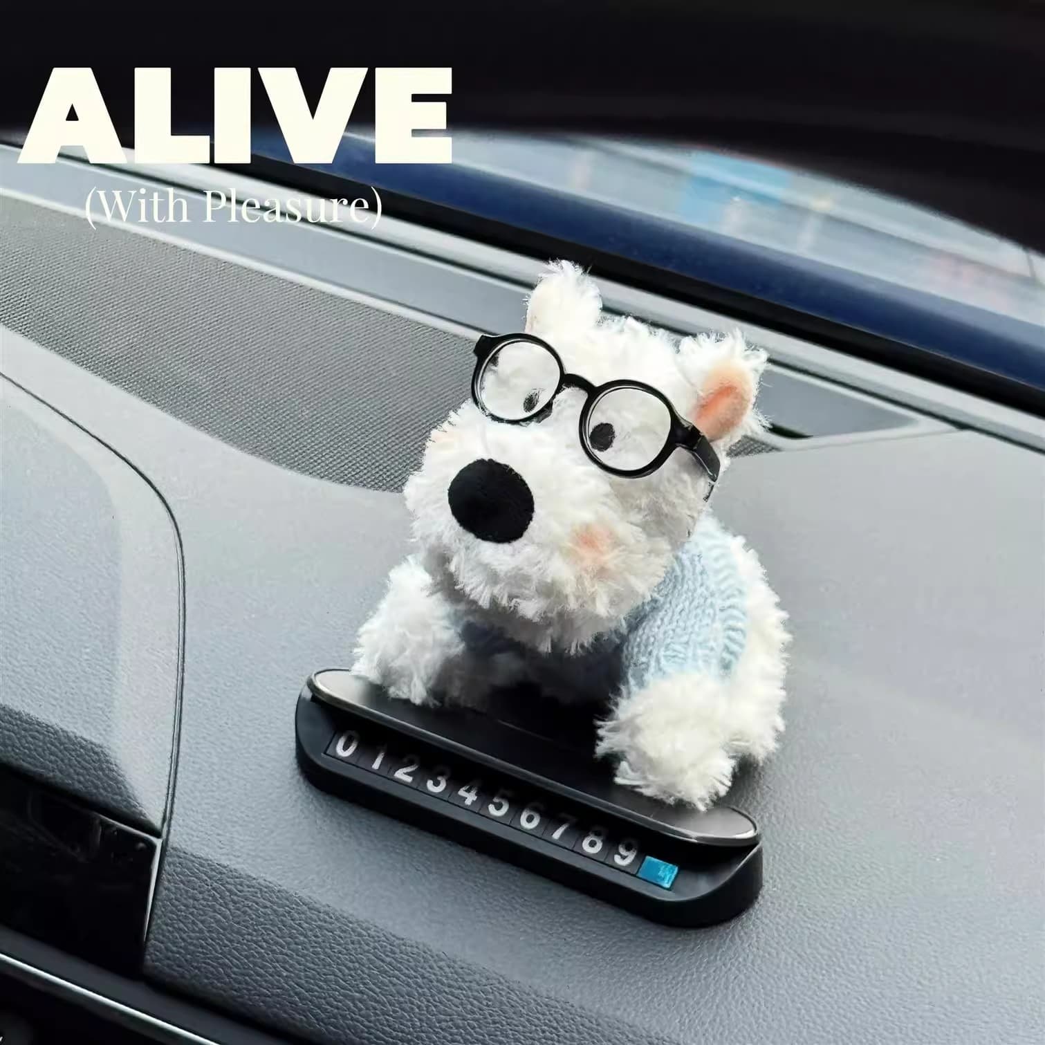 West Highland Terrier Car Temporary Parking Number Plate Cute Interior Decoration Ornament Car Movable Phone Number Sign