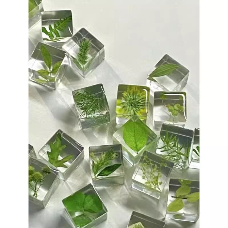 Handmade resin plant cube with preserved flowers, gift for friends