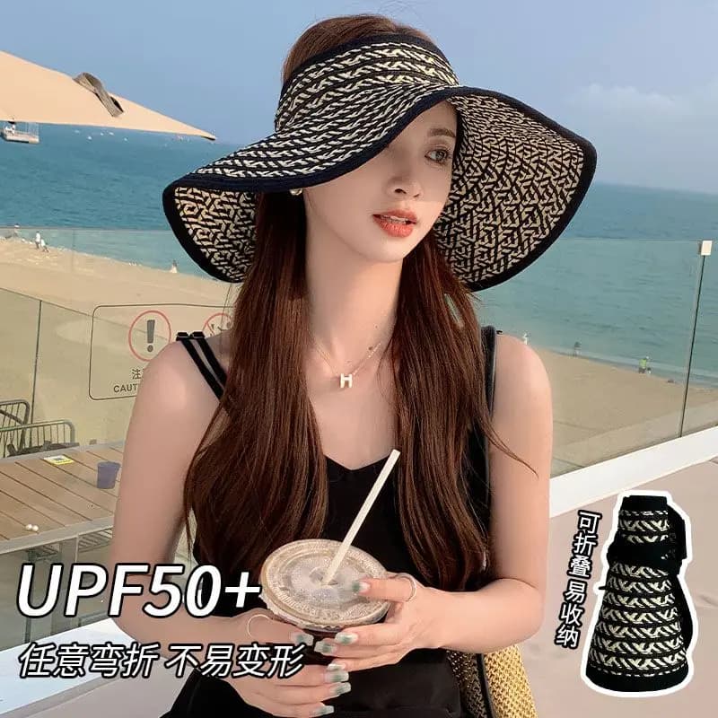 Spring/Summer New Outdoor Wide-Brim Sun Hat, Sun Protection, Face-Slimming, Large Head Circumference, Foldable