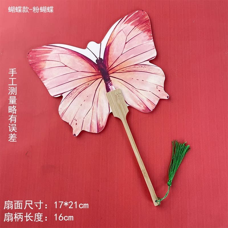 Lacquer Butterfly Fan Vintage Round Fan Pink Red Yellow Blue Green Hand-painted DIY Travel Photo Prop Fan
