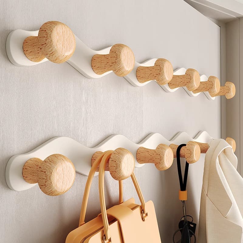 Wall-mounted clothes rack, no drilling, hooks for entryway, bedroom, behind door