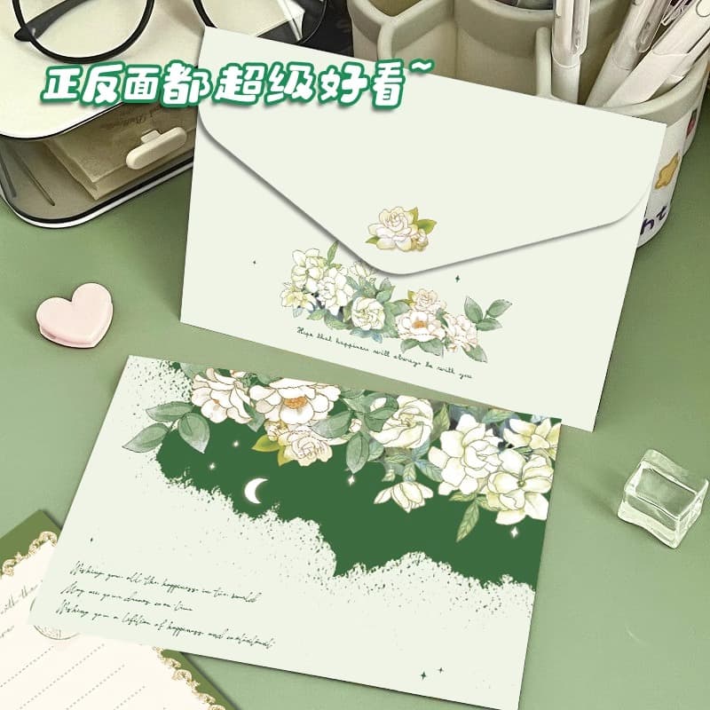 Creative Handwritten Letter Paper with Gardenia Flower Illustration, Aesthetic Letterhead for Valentine's Love Letters