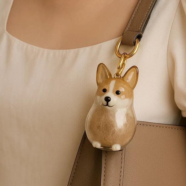 Cute Puppy Transparent Pet Fur Keepsake Box Decorative Keychain Charm