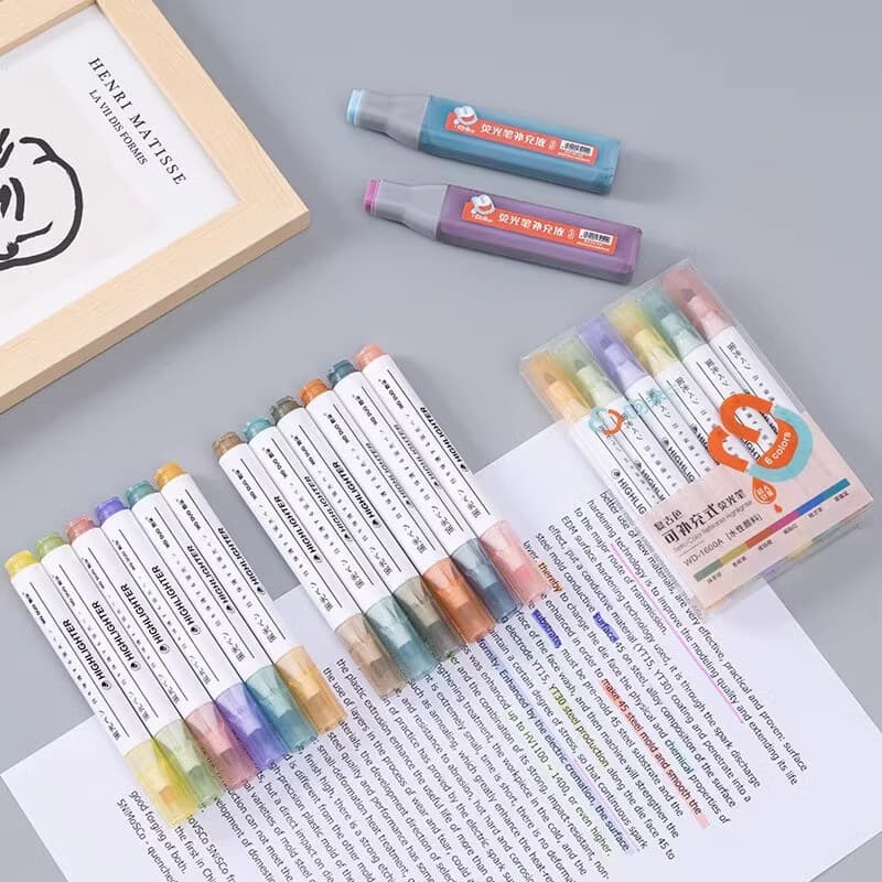 Glow-in-the-Dark Retro Morandi Highlighter Pens for Students, Large Capacity