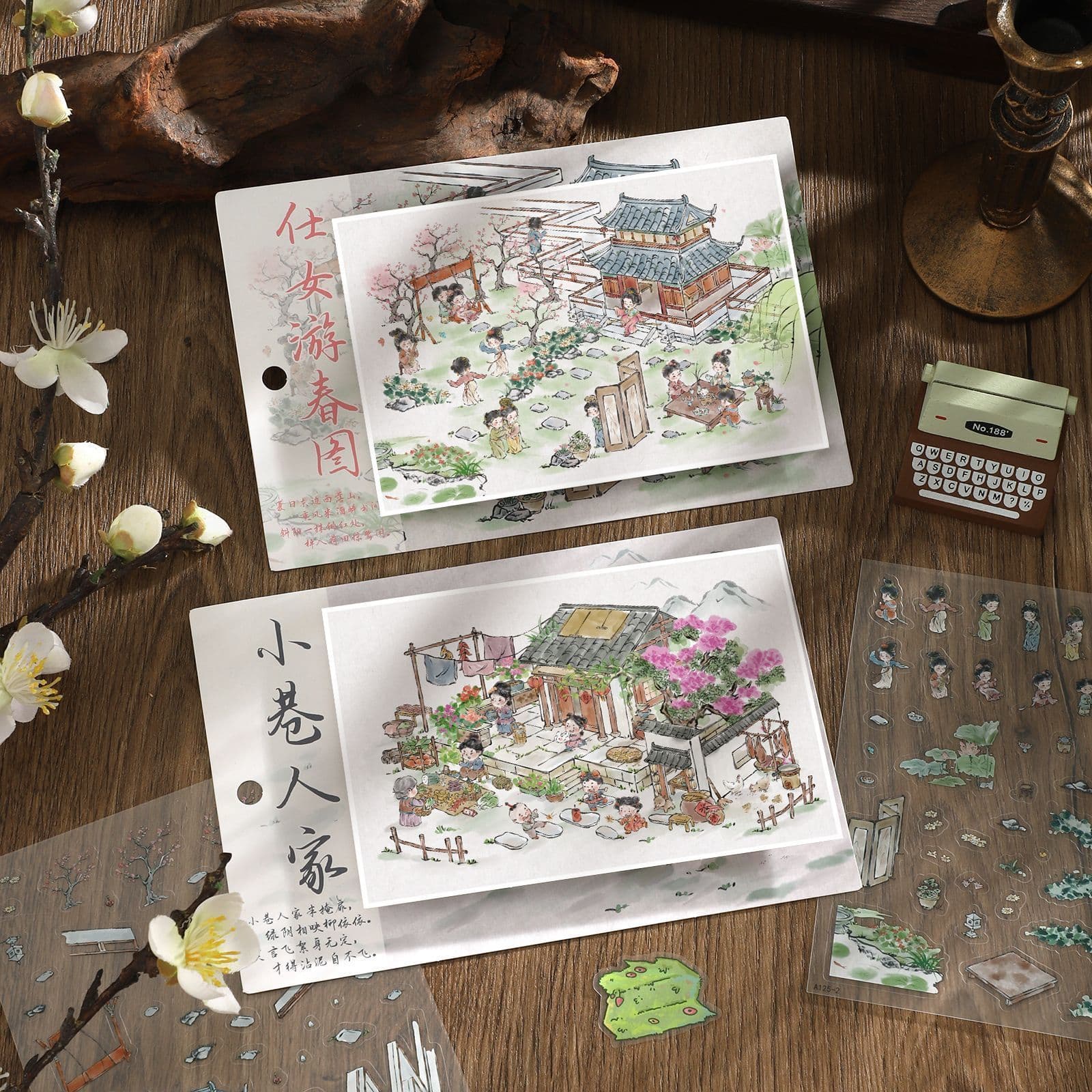 New Chinese-style 3D Scene Stickers Miniature Layered DIY Handcraft Decorative Stickers