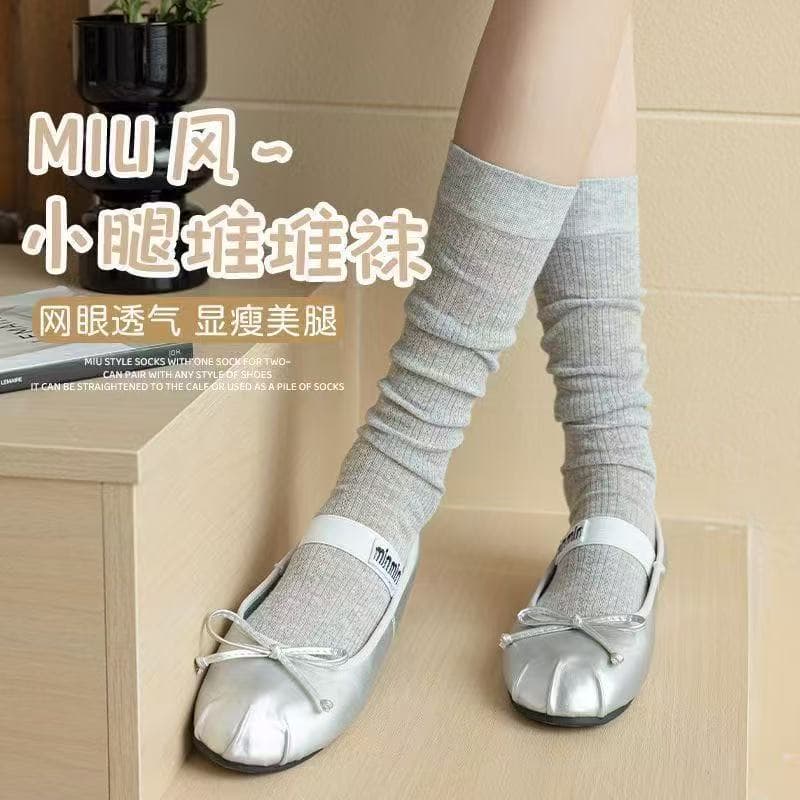 Summer sheer mid-calf socks, ballet style, breathable mesh, white