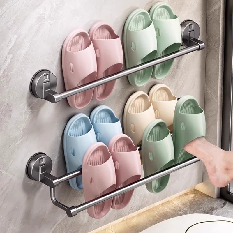 Suction Cup Shoe Rack for Bathroom, No-Drill Wall Mounted Storage, Drainage Hanging Organiser, Toilet Wall Hook