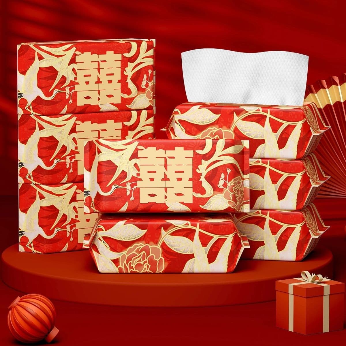 Disposable Face Towel Gift Box - Festive Red, Thick, Wedding Bridesmaid Favour