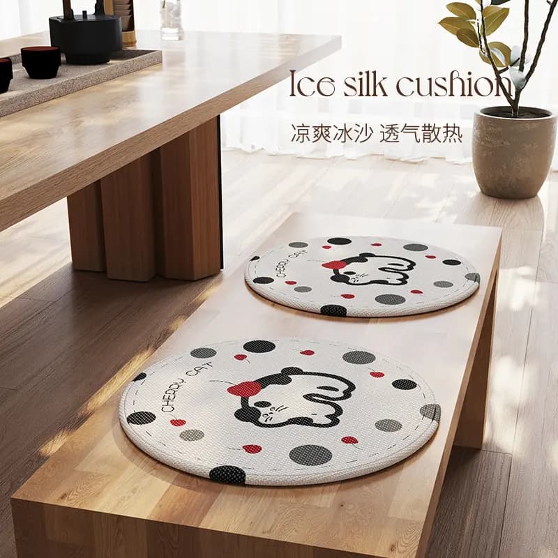 Round Ice Silk Summer Cushion for Dining Chairs, Non-Slip Breathable, Cartoon Kids Seat Pad