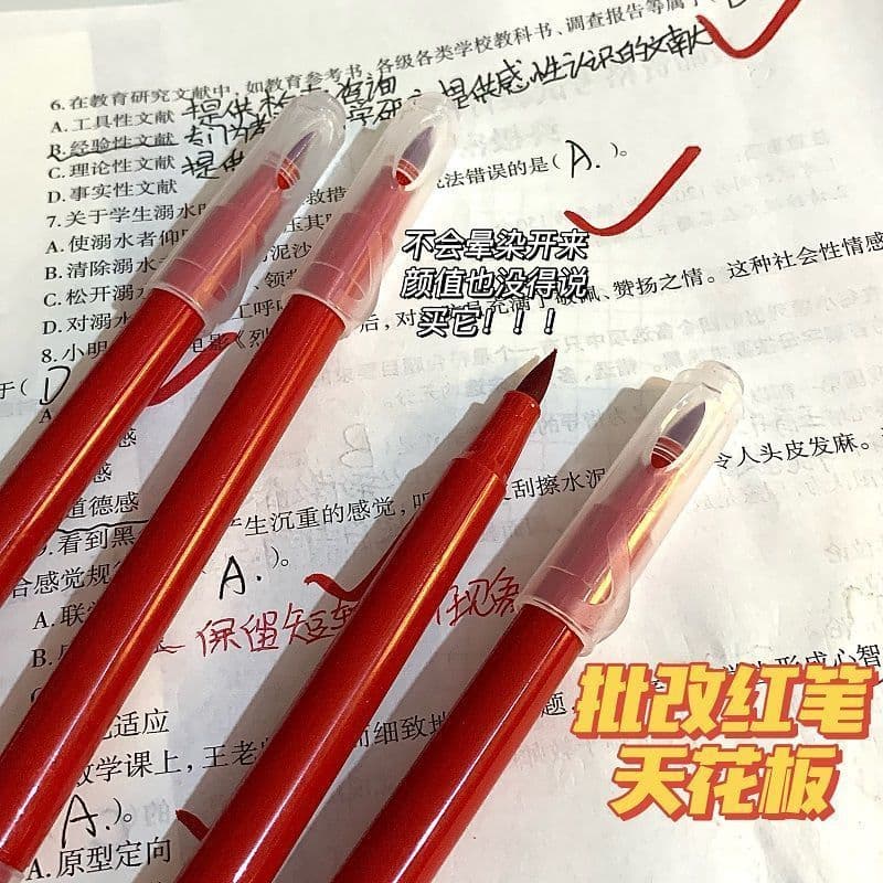 Dual-Head Red Marker for Marking and Correcting, Soft-Head Watercolour Pen for Students
