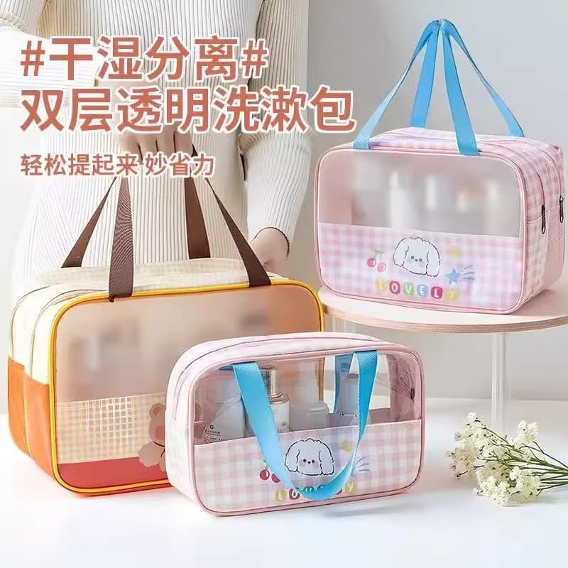 Cosmetic Bag Organiser - Portable Travel Toiletry Bag, Waterproof, Transparent, Wet-Dry Separation, Large Capacity, Cute