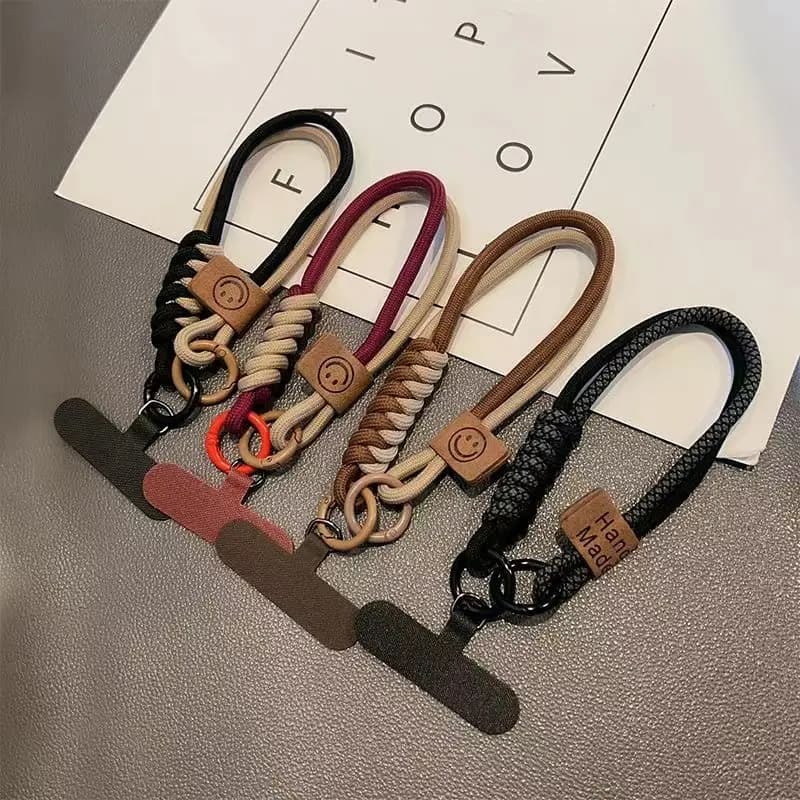 British-style colour-block woven cotton rope phone case strap, short hand carry, drop-resistant, sturdy wrist chain for women