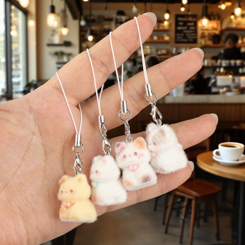 New Cartoon Cat Keychain Bag Charm Phone Strap Gift Wholesale Flocking Pendant