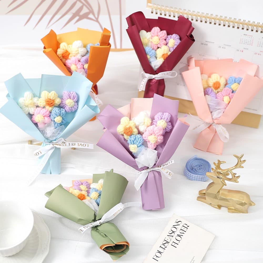 Hand-knitted yarn flower bouquet for birthdays, Qixi Festival, Teachers' Day – gift for women, teachers, mums, and close friends