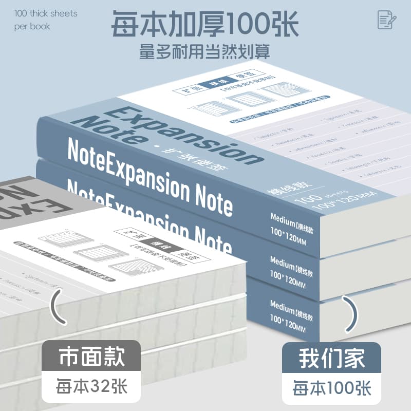 Expanding sticky notes for students, adhesive, lined, for notes and study