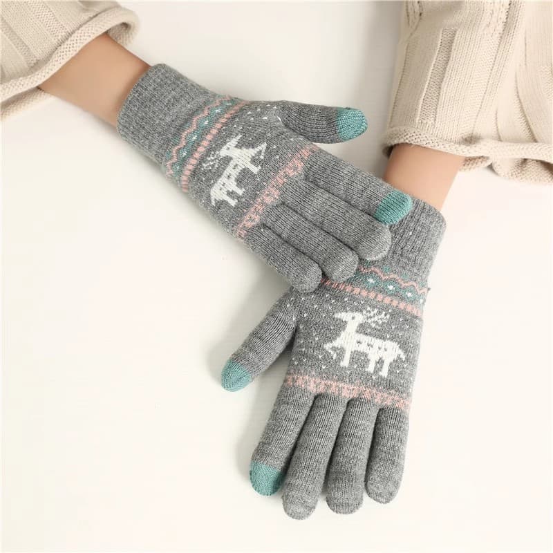 Wool Gloves, Winter Thickened, Student Cycling, Warm, Women's, Cute, Korean Style, Little Deer
