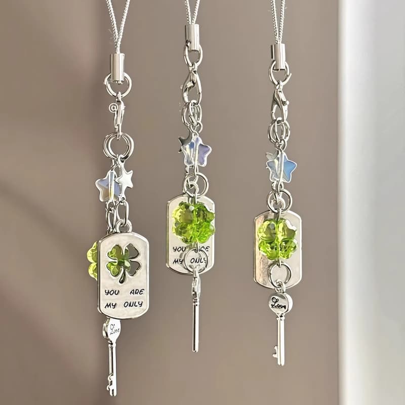 Lucky Clover Phone Charm - Beaded Bell Camera Bag Pendant Keychain Accessory
