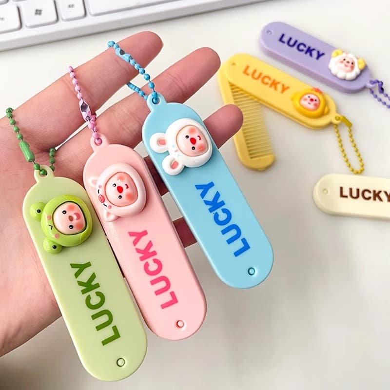 Cute Cartoon Mini Folding Comb for Kids and Women, Fringe Hair Comb, Portable Home/Travel Comb